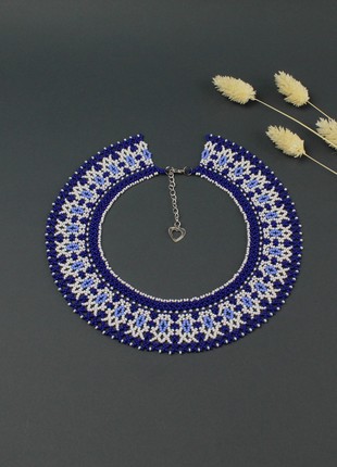 Blue and white beaded necklace