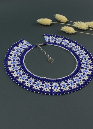 Blue and white beaded necklace2 photo
