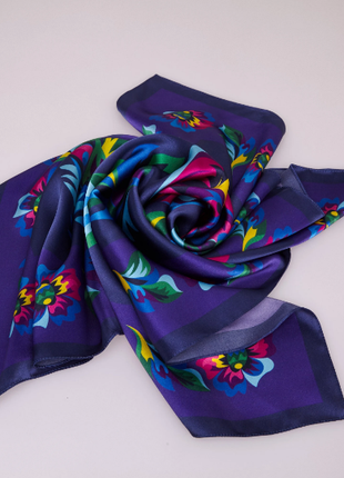 Ukrainian Samchykivka Navy Blue Shawl with Flowers, 100 cm x 100 cm – Gift tube4 photo