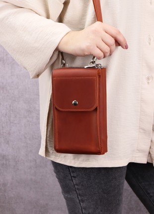 Leather crossbody bag wallet for women/ zipper purse for cell phone / Brown - 10137 photo