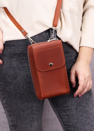 Leather crossbody bag wallet for women/ zipper purse for cell phone / Brown - 10136 photo