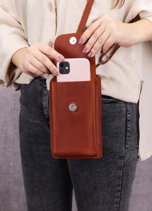Leather crossbody bag wallet for women/ zipper purse for cell phone / Brown - 10132 photo