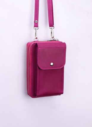 Women's leather crossbody bag clutch/ shoulder wallet with phone pocket / Pink - 10138 photo