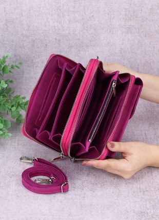 Women's leather crossbody bag clutch/ shoulder wallet with phone pocket / Pink - 10135 photo