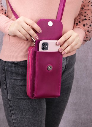 Women's leather crossbody bag clutch/ shoulder wallet with phone pocket / Pink - 10132 photo