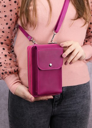 Women's leather crossbody bag clutch/ shoulder wallet with phone pocket / Pink - 10131 photo
