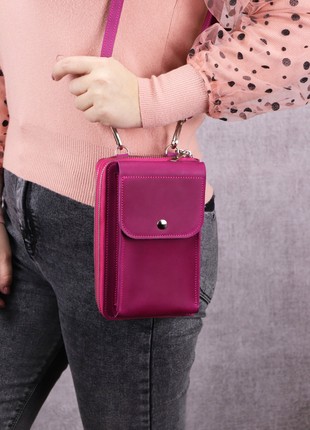 Women's leather crossbody bag clutch/ shoulder wallet with phone pocket / Pink - 10136 photo