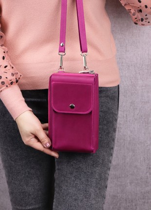 Women's leather crossbody bag clutch/ shoulder wallet with phone pocket / Pink - 10139 photo