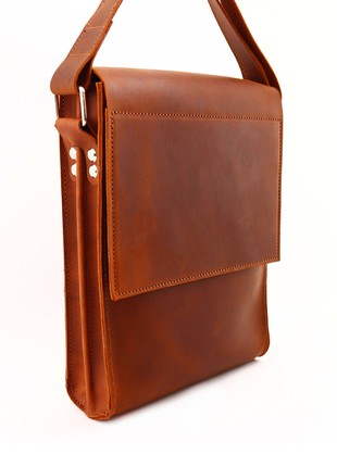 Men's crossbody bag/ Medium shoulder messenger bag with two compartments/ Brown - 10142 photo