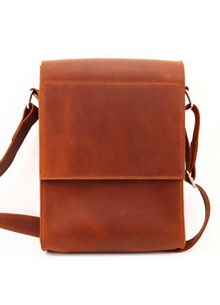 Men's crossbody bag/ Medium shoulder messenger bag with two compartments/ Brown - 10143 photo