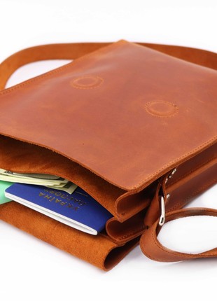 Men's crossbody bag/ Medium shoulder messenger bag with two compartments/ Brown - 10145 photo