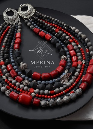 Traditional ukrainian red coral necklace