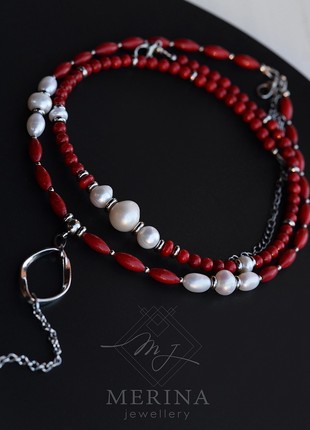 2 in 1 Pearls and coral chokers set2 photo