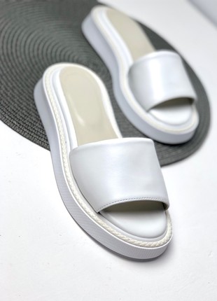 White leather flip flops