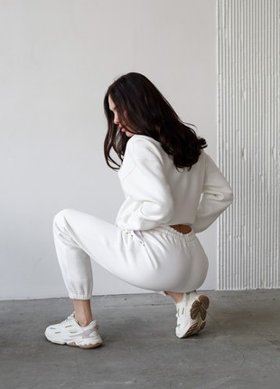 Women's Cotton Jogger Pants with Fleece | Milk color | Made in Ukraine | Rebellis6 photo