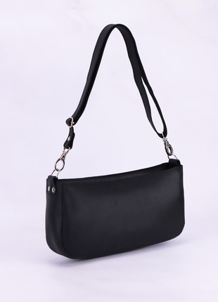 Leather baguette bag for women / Elegant crossbody bag / Black - 10161 photo