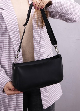 Leather baguette bag for women / Elegant crossbody bag / Black - 10168 photo