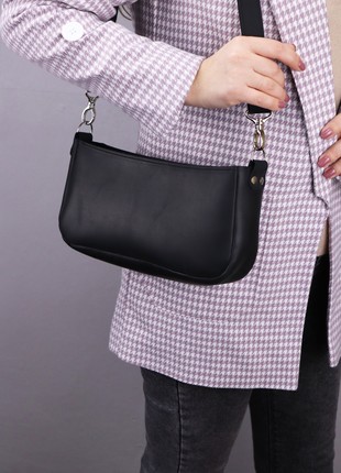Leather baguette bag for women / Elegant crossbody bag / Black - 10162 photo