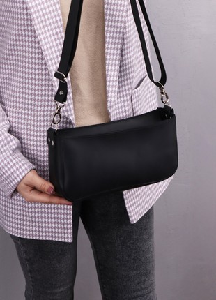 Leather baguette bag for women / Elegant crossbody bag / Black - 10167 photo