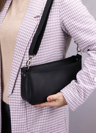 Leather baguette bag for women / Elegant crossbody bag / Black - 10163 photo