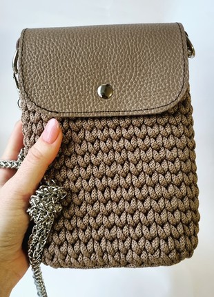 Small Crochet Women Bag with leather2 photo
