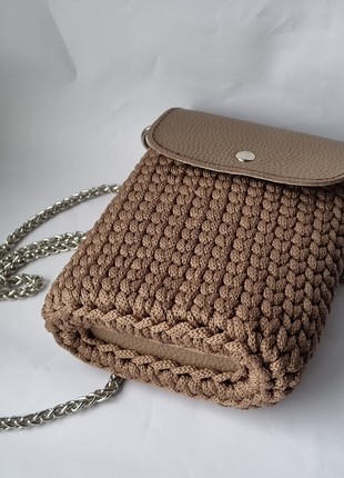 Small Crochet Women Bag with leather3 photo