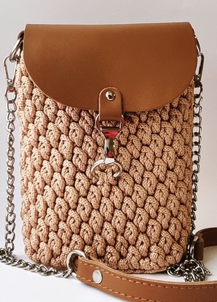 Small Crochet Women Bag with leather1 photo