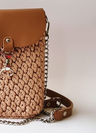 Small Crochet Women Bag with leather3 photo