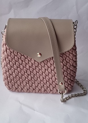Crochet Women Bag with leather1 photo