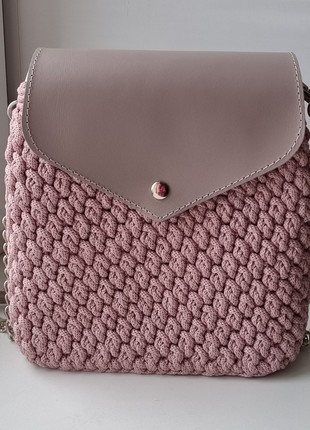 Crochet Women Bag with leather2 photo