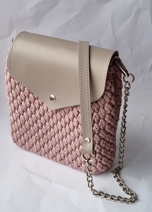 Crochet Women Bag with leather5 photo