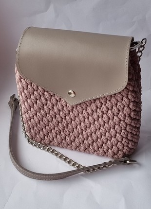 Crochet Women Bag with leather3 photo