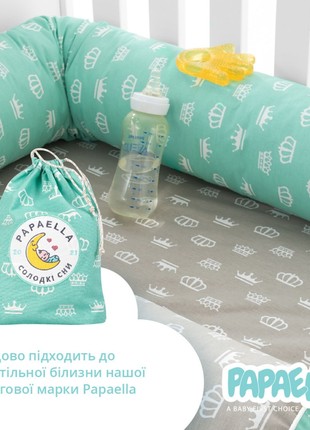 Baby Cotton Bed Protection Multifunctional, Crib Bumper set, Nursing Pillow TM PAPAELLA 60x15 cm, 120x15 cm crown mint/crown beige7 photo