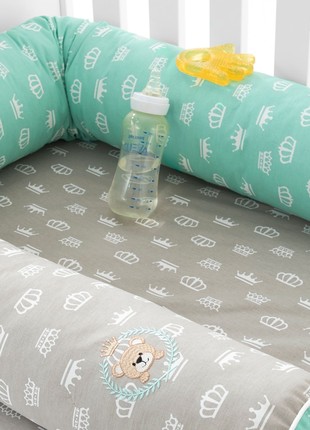 Baby Cotton Bed Protection Multifunctional, Crib Bumper set, Nursing Pillow TM PAPAELLA 60x15 cm, 120x15 cm crown mint/crown beige1 photo