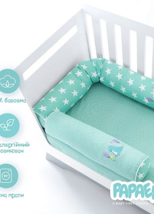 Baby Cotton Bed Protection Multifunctional, Crib Bumper set, Nursing Pillow TM PAPAELLA 60x15 cm, 120x15 cm star/pea mint4 photo