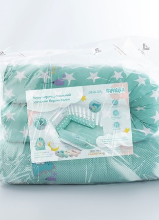 Baby Cotton Bed Protection Multifunctional, Crib Bumper set, Nursing Pillow TM PAPAELLA 60x15 cm, 120x15 cm star/pea mint10 photo