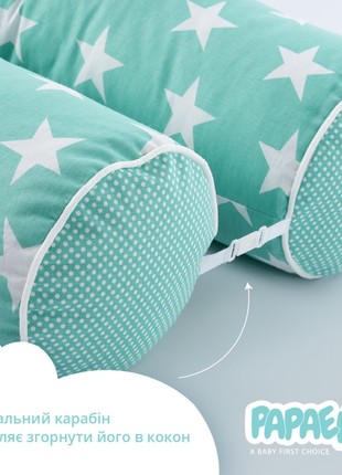 Baby Cotton Bed Protection Multifunctional, Crib Bumper set, Nursing Pillow TM PAPAELLA 60x15 cm, 120x15 cm star/pea mint5 photo