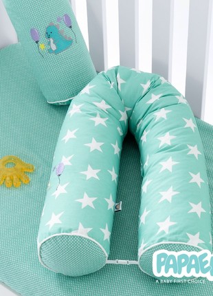 Baby Cotton Bed Protection Multifunctional, Crib Bumper set, Nursing Pillow TM PAPAELLA 60x15 cm, 120x15 cm star/pea mint7 photo