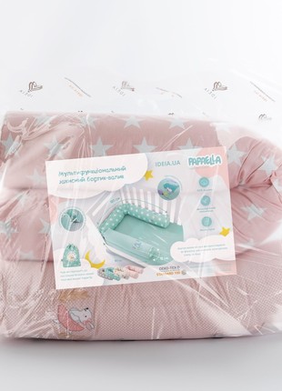 Baby Cotton Bed Protection Multifunctional, Crib Bumper set, Nursing Pillow TM PAPAELLA 60x15 cm, 120x15 cm star/pea powder10 photo