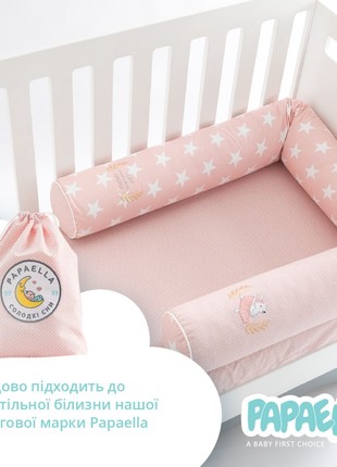 Baby Cotton Bed Protection Multifunctional, Crib Bumper set, Nursing Pillow TM PAPAELLA 60x15 cm, 120x15 cm star/pea powder9 photo