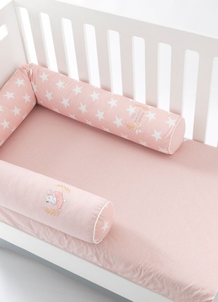 Baby Cotton Bed Protection Multifunctional, Crib Bumper set, Nursing Pillow TM PAPAELLA 60x15 cm, 120x15 cm star/pea powder