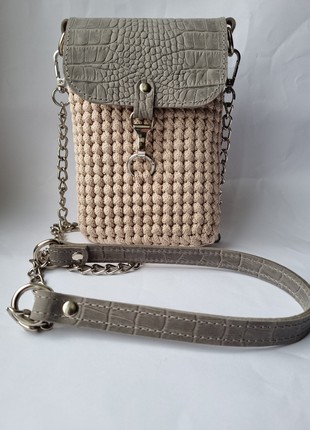 Small Crochet Women Bag with leather1 photo