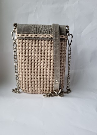 Small Crochet Women Bag with leather6 photo