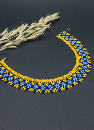 Blue and yellow beaded necklace for woman3 photo