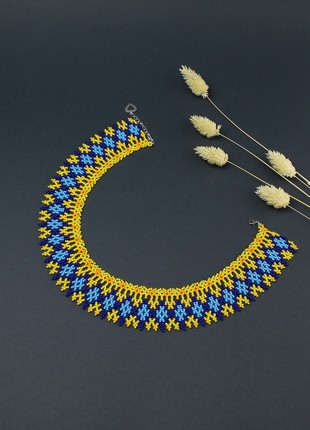Blue and yellow beaded necklace for woman4 photo