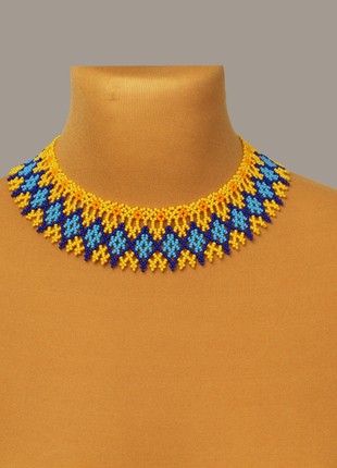 Blue and yellow beaded necklace for woman5 photo