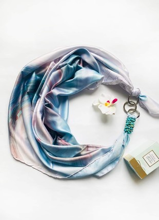 Scarf "Blue ocean of love ,, from the brand MyScarf. Decorated with natural turquoise5 photo