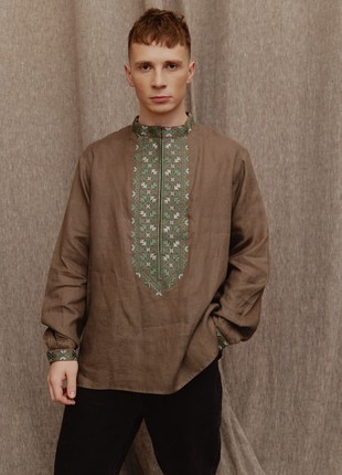 Men's embroidered shirt "Khaki"1 photo