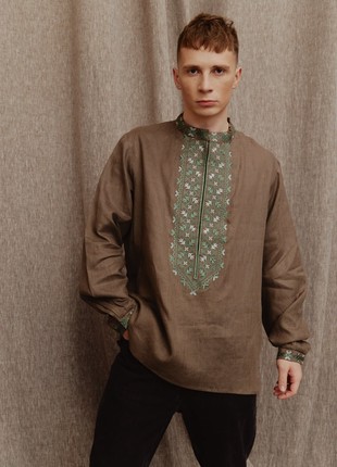 Men's embroidered shirt "Khaki"4 photo