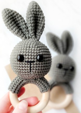 Bunny toy set with rattle. Newborn baby gift. Gender neutral baby shower gift2 photo